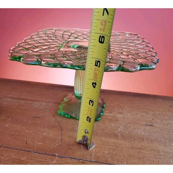 3 LE Smith & Rose Trellis Green Glass Square Pedestal Cake Stands Handmade USA - Picture 12 of 16
